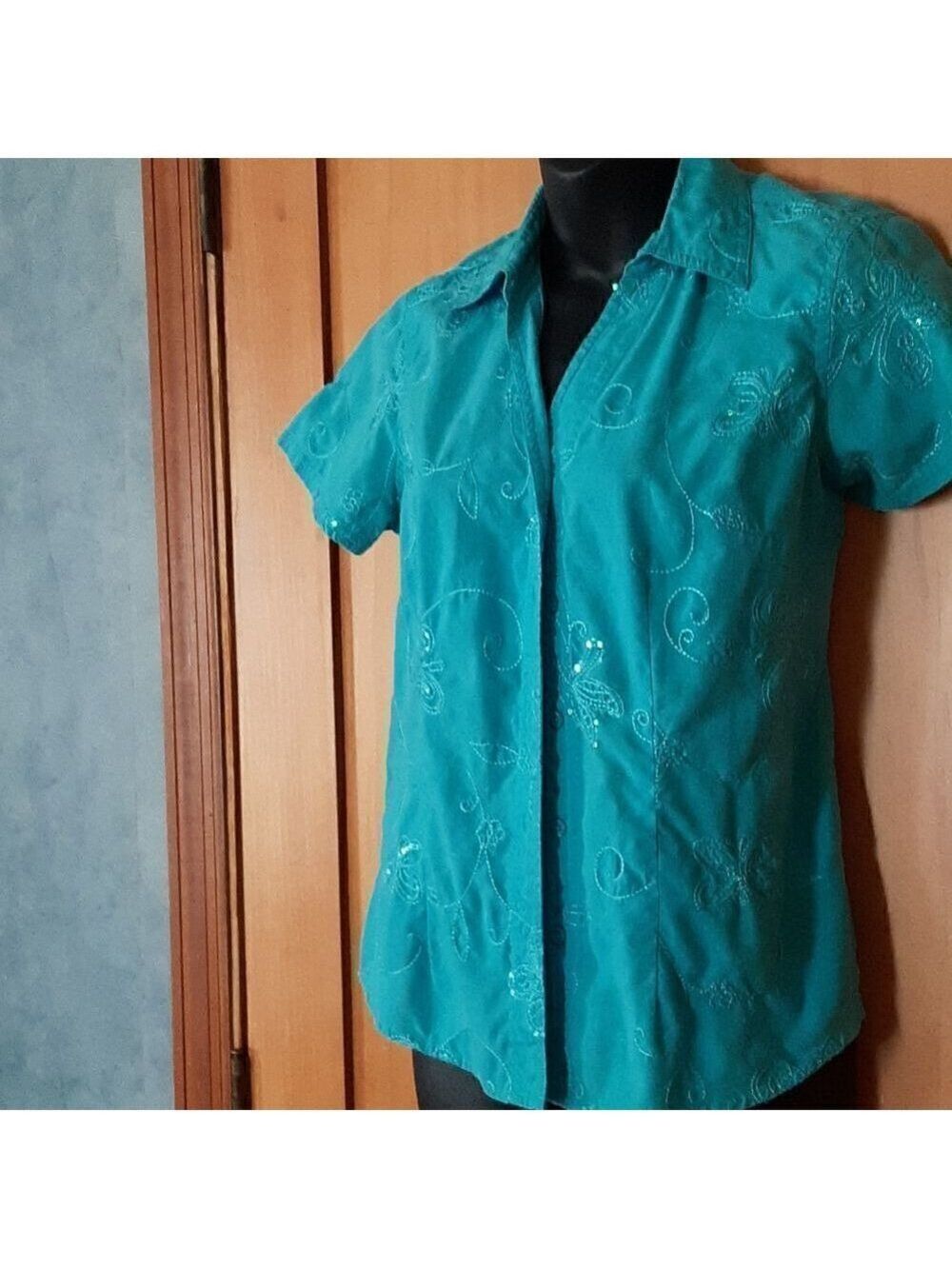 Lemon Grass Studio Aqua Blouse With Sequins Size S